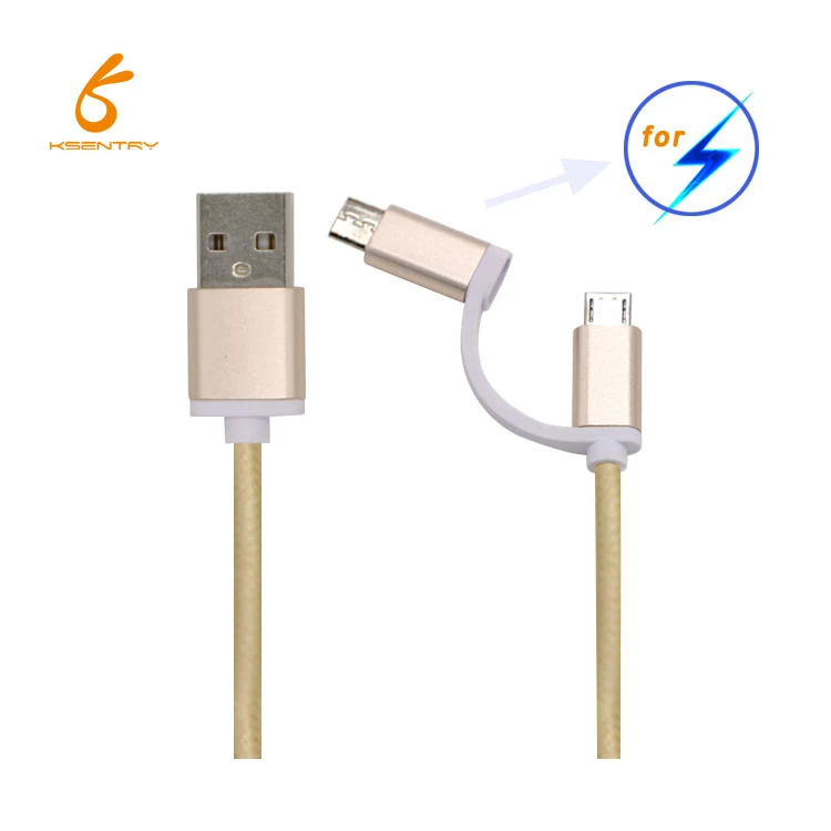 promotion fast charging nylon braided light micro 2 in 1 usb cable for iphone