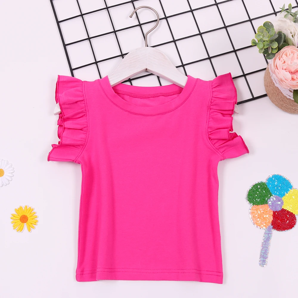 Toddlers Ruffle Tee Shirts Plain Baby Kids Causal Top Shirts Solid Color Summer Little Girls