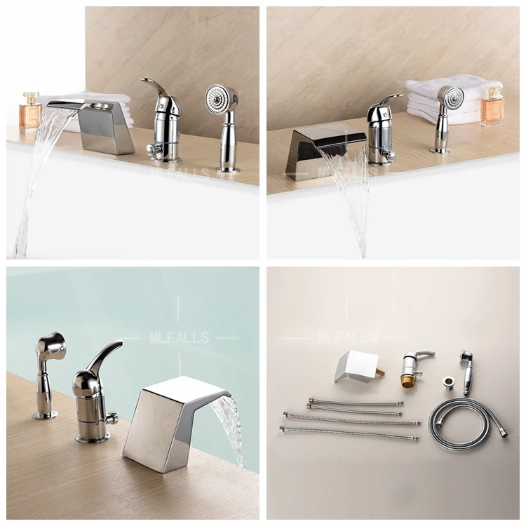 Modern Design Brass 3-hole Deck Mount Bathtub Faucet Shower Faucet Set with Handheld Shower