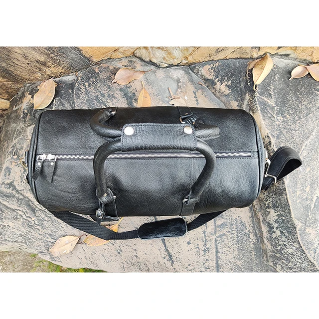 Luxury Black Leather Travel Duffle Bag Original Leather Weekender Men's