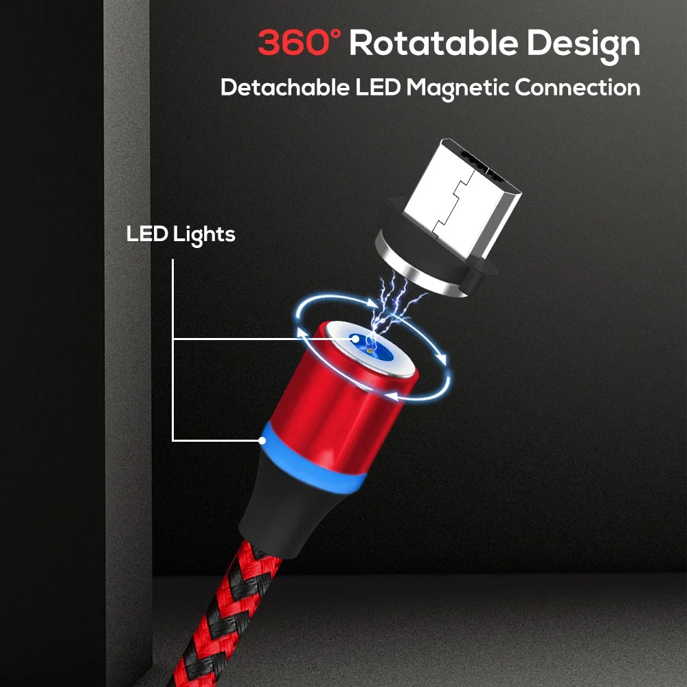 ZICAS fast charge OEM Custom logo 360 degrees strong LED charging phone charger usb cable magnetic for micro - ANKUX.COM