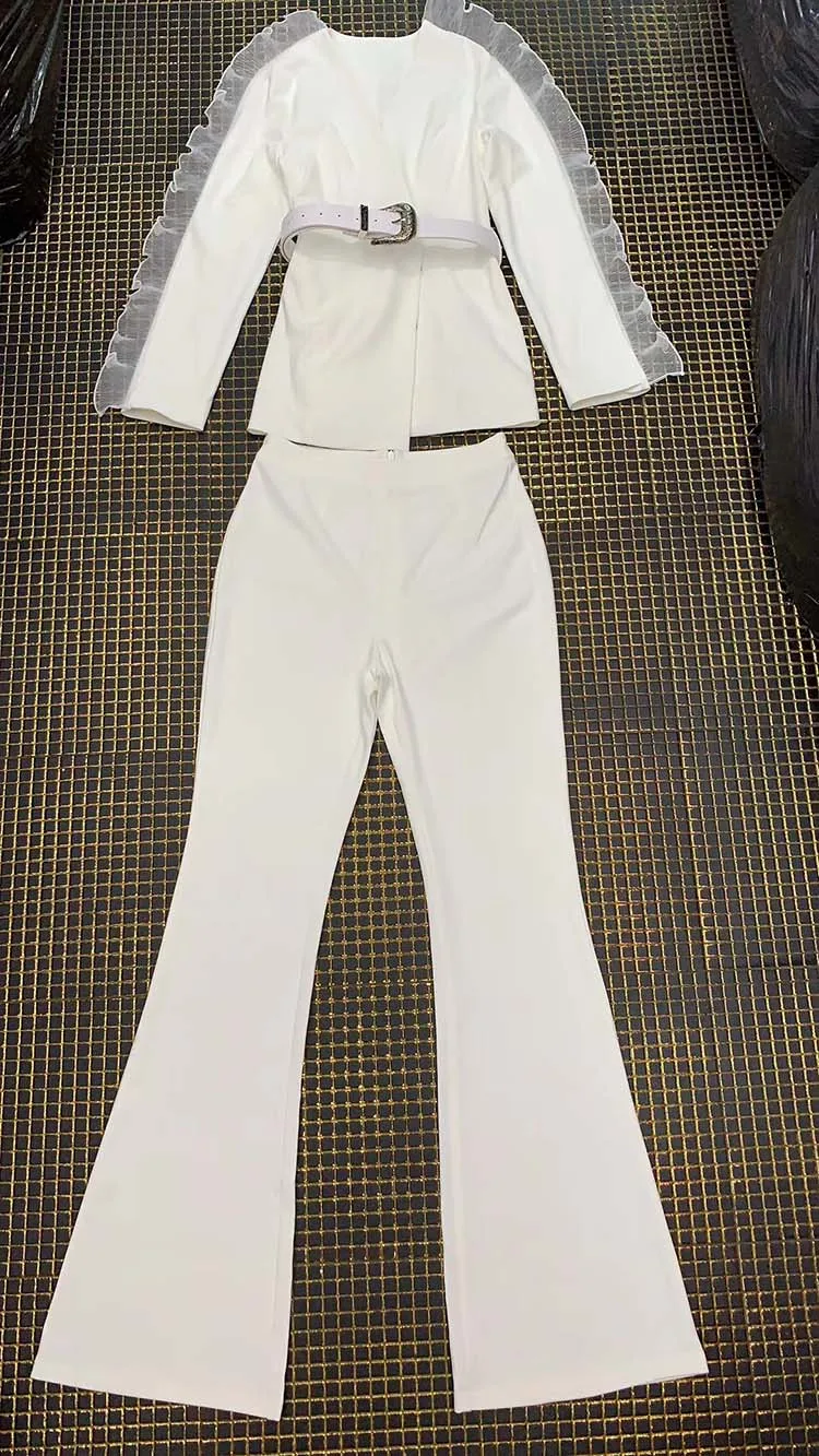 White Women Office Wear Tops and Pants Two Piece Set Women Clothing in Stock