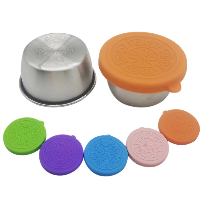 304 Stainless Steel Sauce Condiment Containers With Silicone Lids Salad