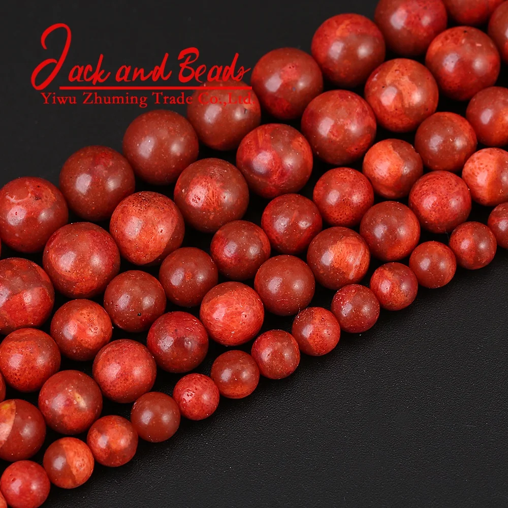 
Natural Stone Red Coral Round Loose Beads 15