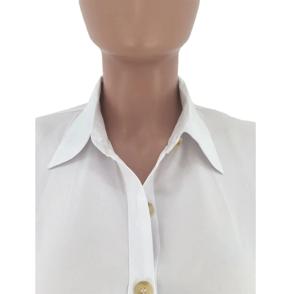White Shirt Dresses Casual Button Up Long Sleeves Mid Calf African Fashion Women's Loose Robes Black Green africa clothing