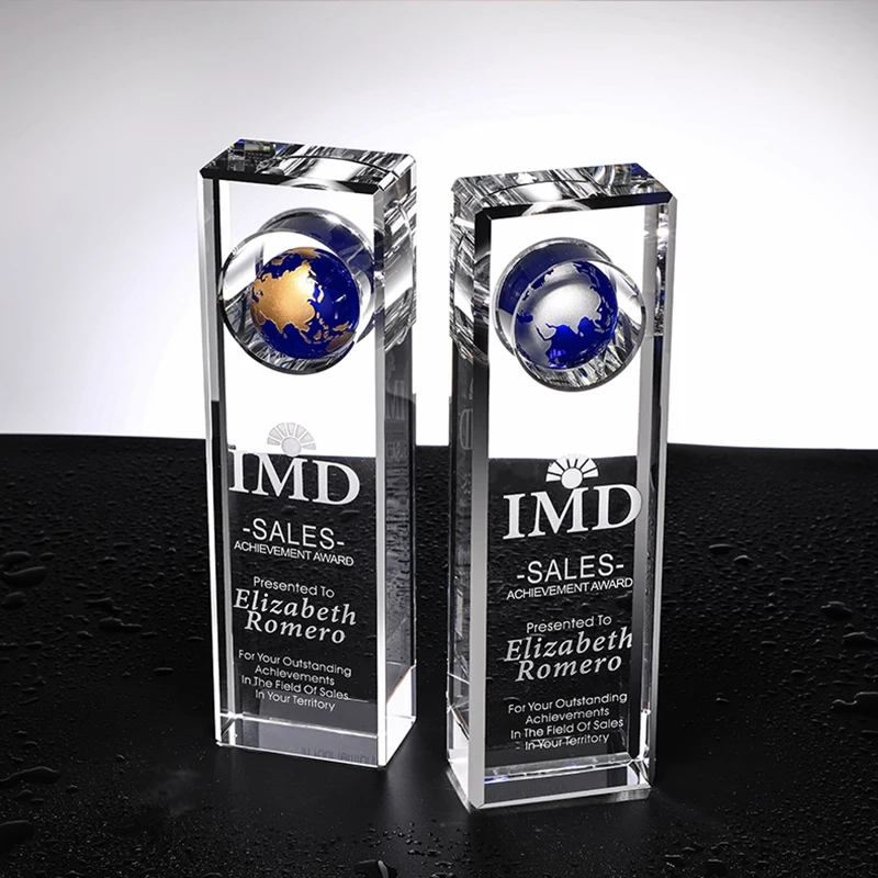 product custom global crystal trophy award sports theme etched uv printing fashion trend souvenir gift decoration wdy 0415-9