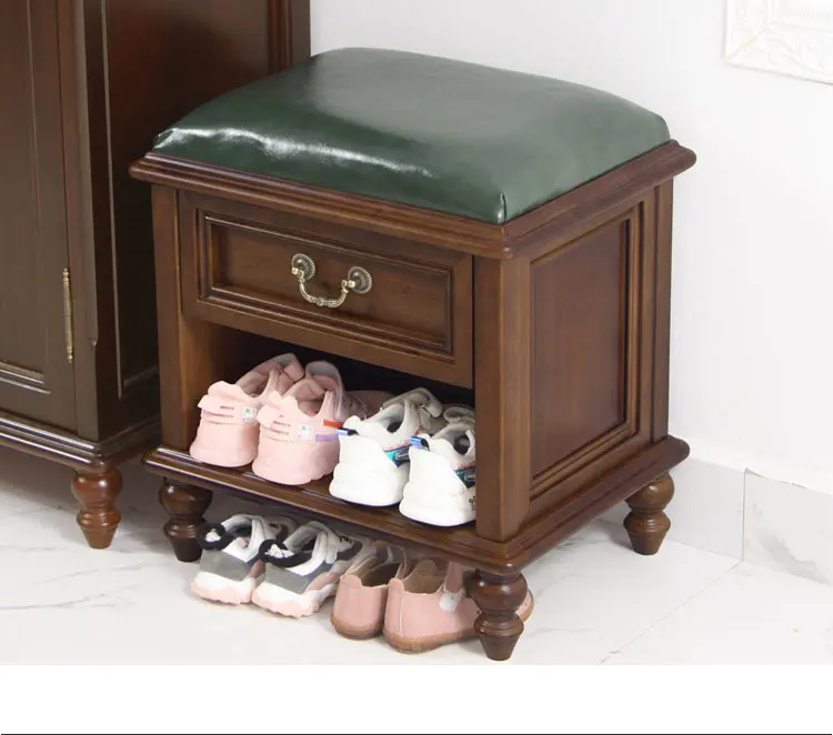 Wooden Chair Living Room Furniture Shoe Rack Modern Shoe Wear Storage Leather Seat