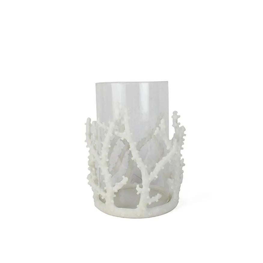 Wholesale lifelike white coral glass tube windproof candle holder dry flower vase table top home decoration factory