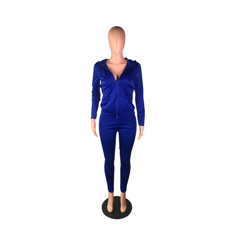 Casual Ladies 2 Pcs Solid Color Hooded Bodycon Yoga Wear Clothing Two Piece Autumn Women Tracksuit Set