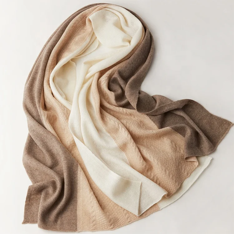 Cable Cashmere Scarf Shawl Inner Mongolia OEM Custom Winter 100% Knitted Cashmere Scarf For Women