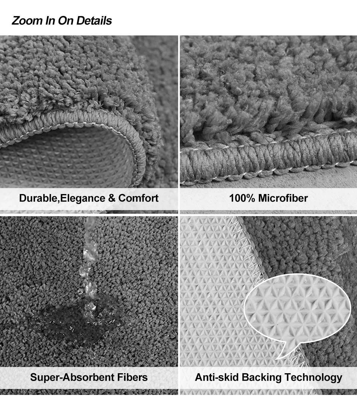 Custom Bathroom Rug Set 3 Pieces Nonslip Shaggy Soft Rectangular Area