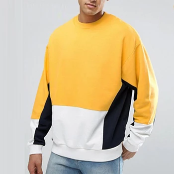 Oversized Crewneck Yellow And White Color Block Sweatshirt For Men