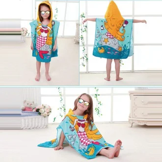 Custom printing  hooded microfiber poncho beach bath towel for kids