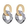 Statement Jewelry Metallic Texture Circle Marbled Acrylic Double Hoop Link Dangle Earrings