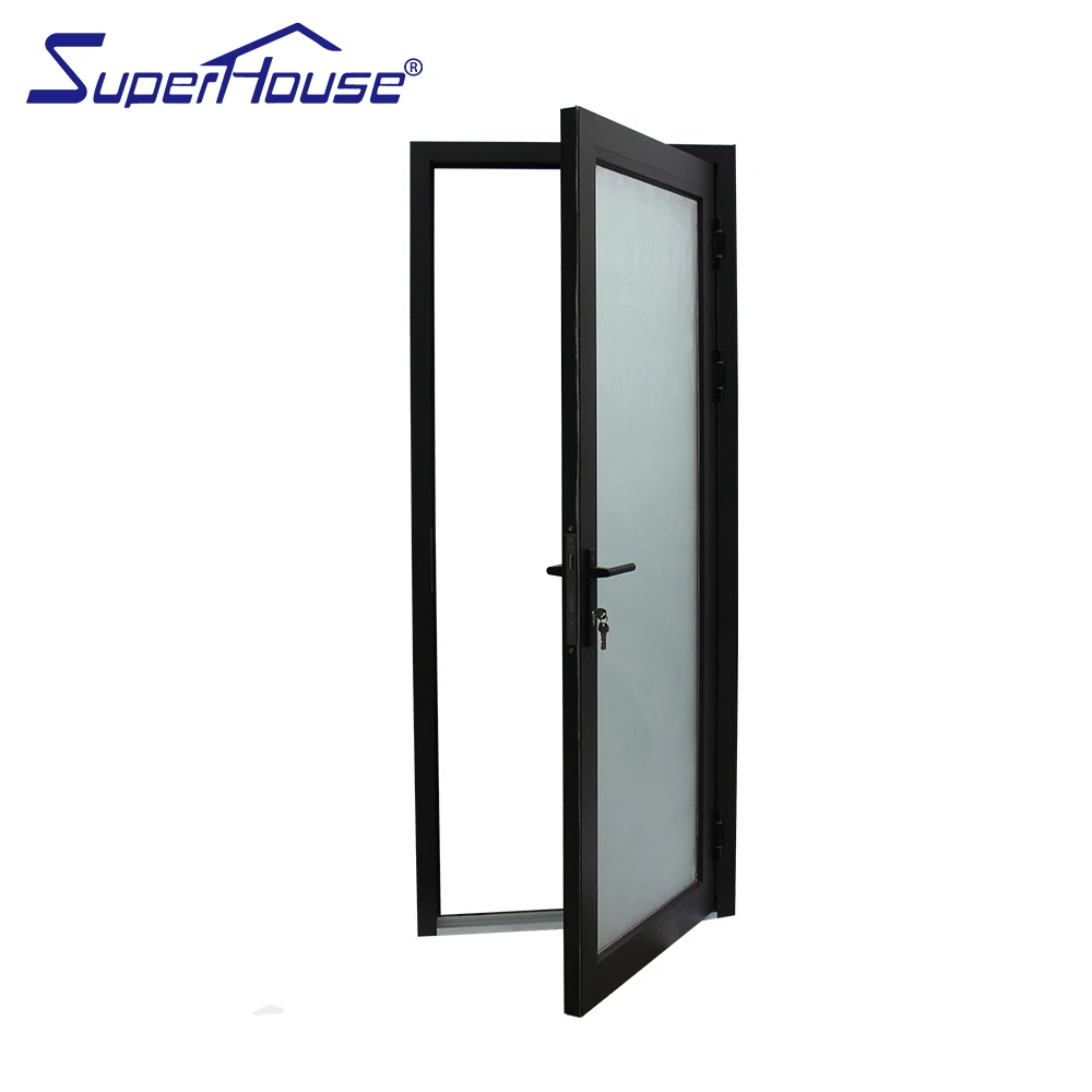 Commercial system aluminum black hinge door simple design french door
