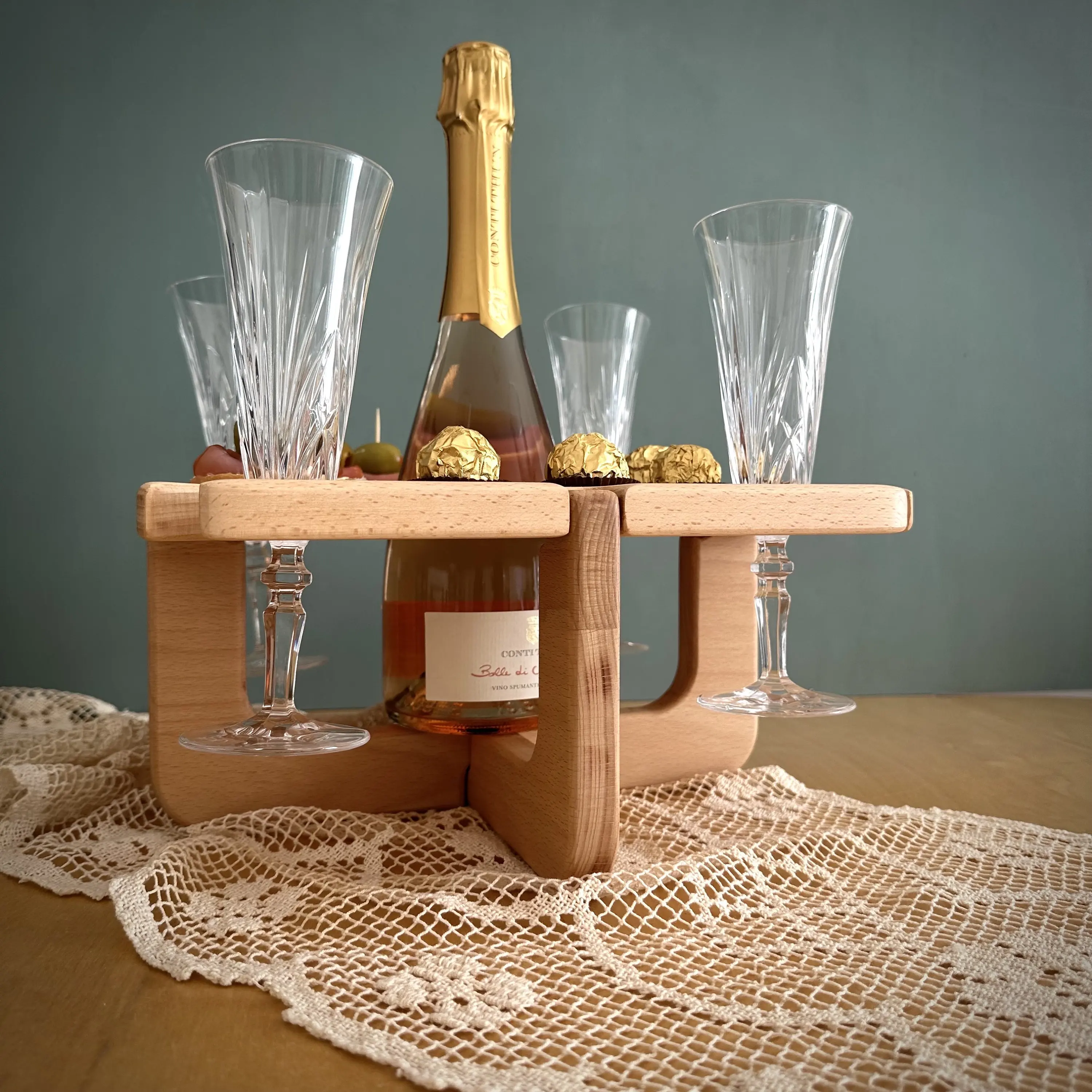 Portable Wine Table Picnic Table For Outdoor Removable Wooden Wine Bottle Holder For Picnic