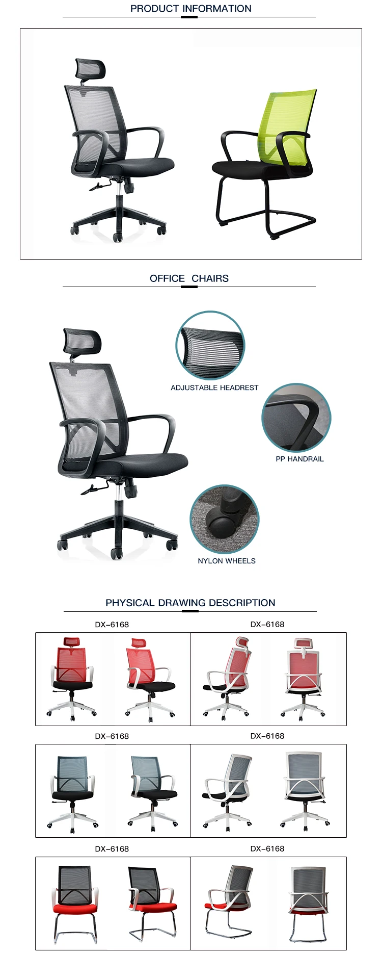 Simple design black frame low price gaming chair student PP staff reclining office chairs with wheels