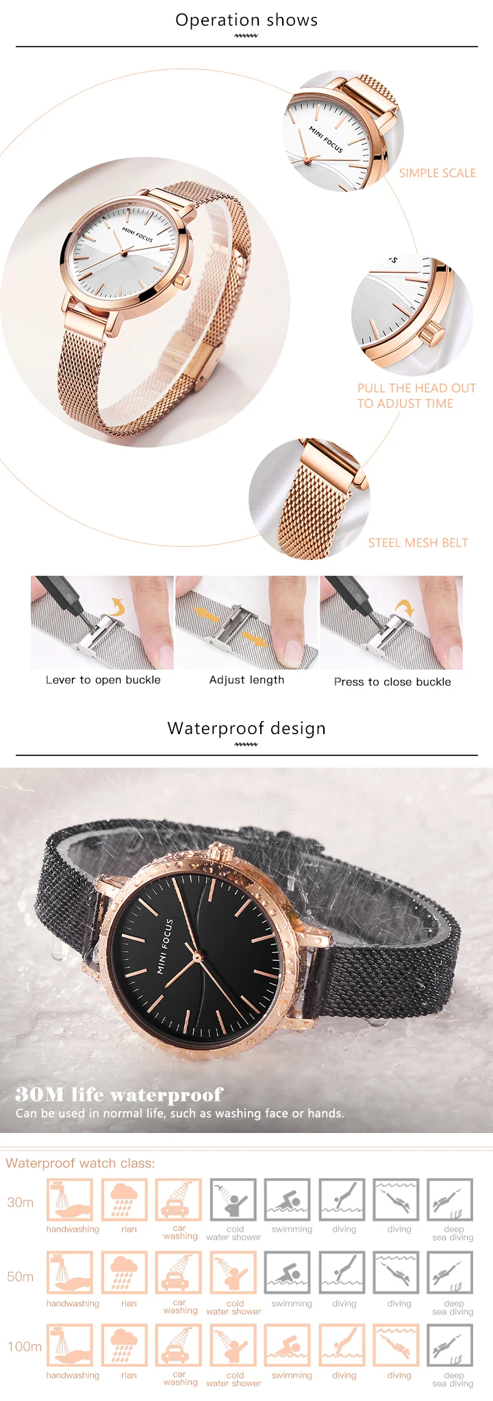 Mini Focus 0261 Elegant Ladies Quartz Wristwatch Waterproof