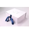White box with customized logo Folding magnetic box with blue ribbon Cosmetic packaging box