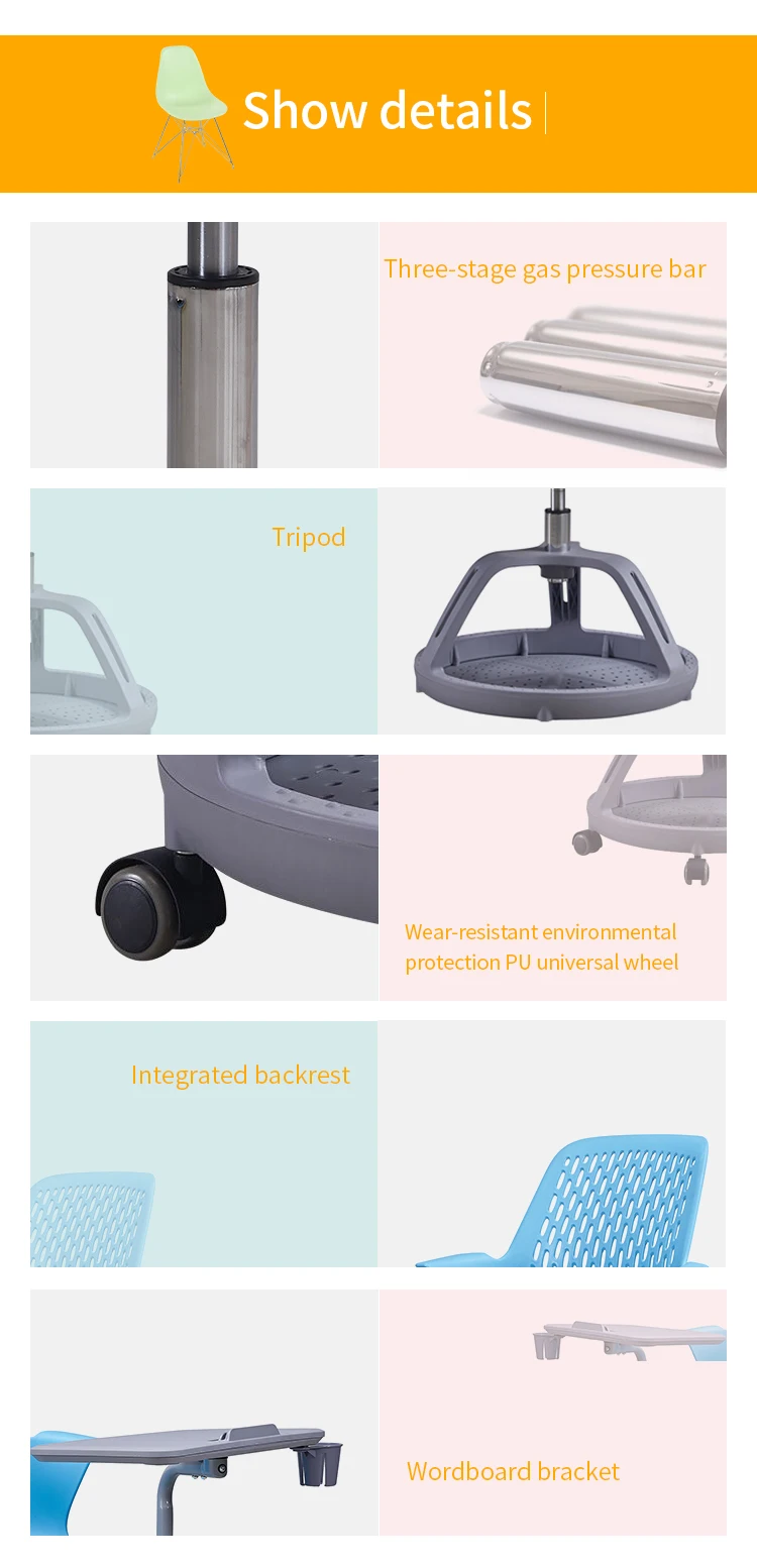 Comfortable Plastic Interactive School Student Study Chair With Writing Armrest Tablet Pad