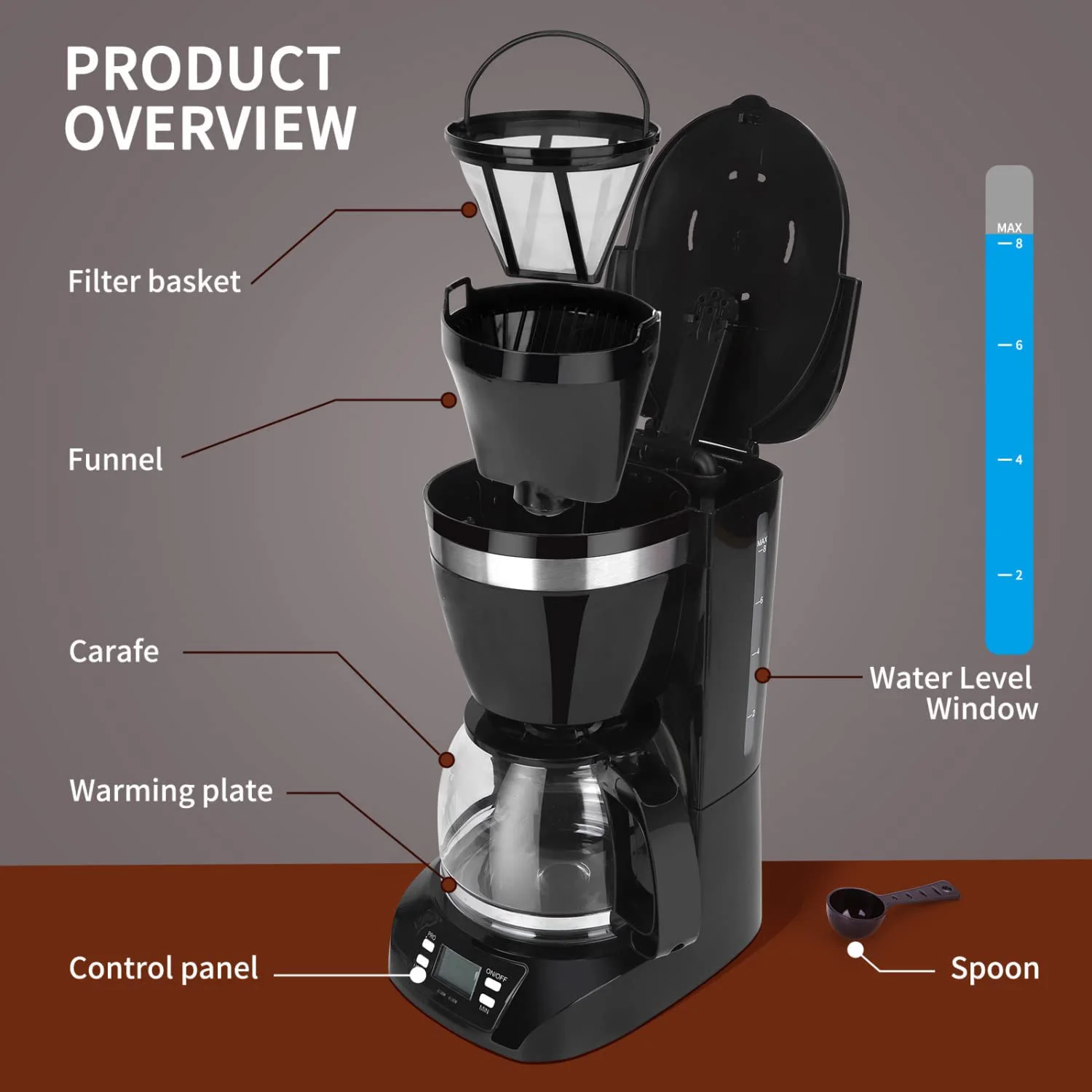 10 Cup Coffee Maker Drip Coffee Maker With Glass Carafe Programmable