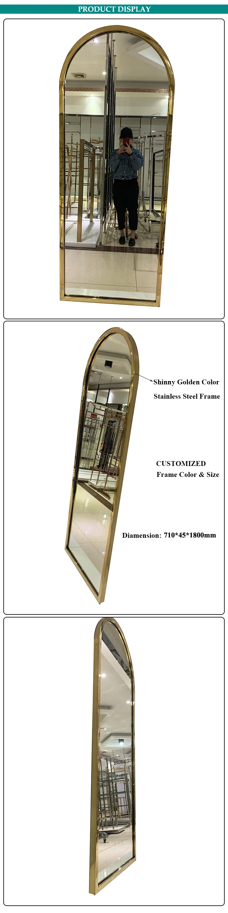 Floor Mirror Standing Gold Classic Mirror Frame Stainless Steel Frame Mirror