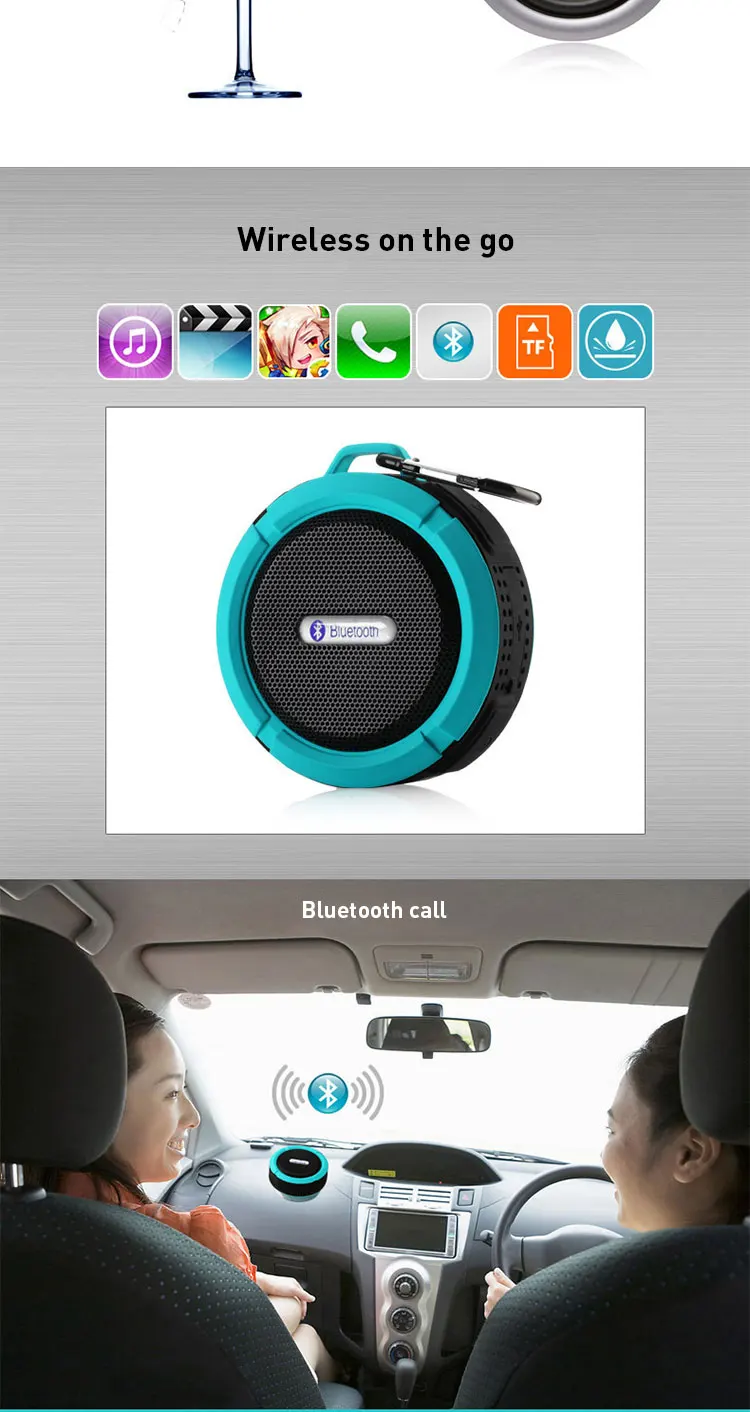 C6 IPX4 waterproof shower BT speaker with sucker hooker portable phone sport stereo wireless mini speaker - ANKUX.COM
