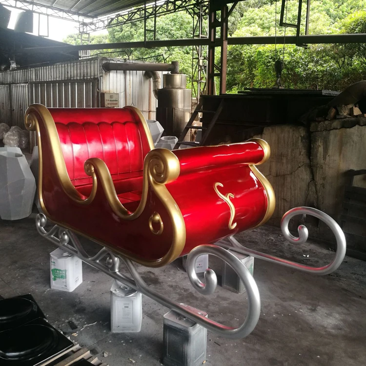 Christmas theme sculpture mall decoration Sleigh and Santa large statue