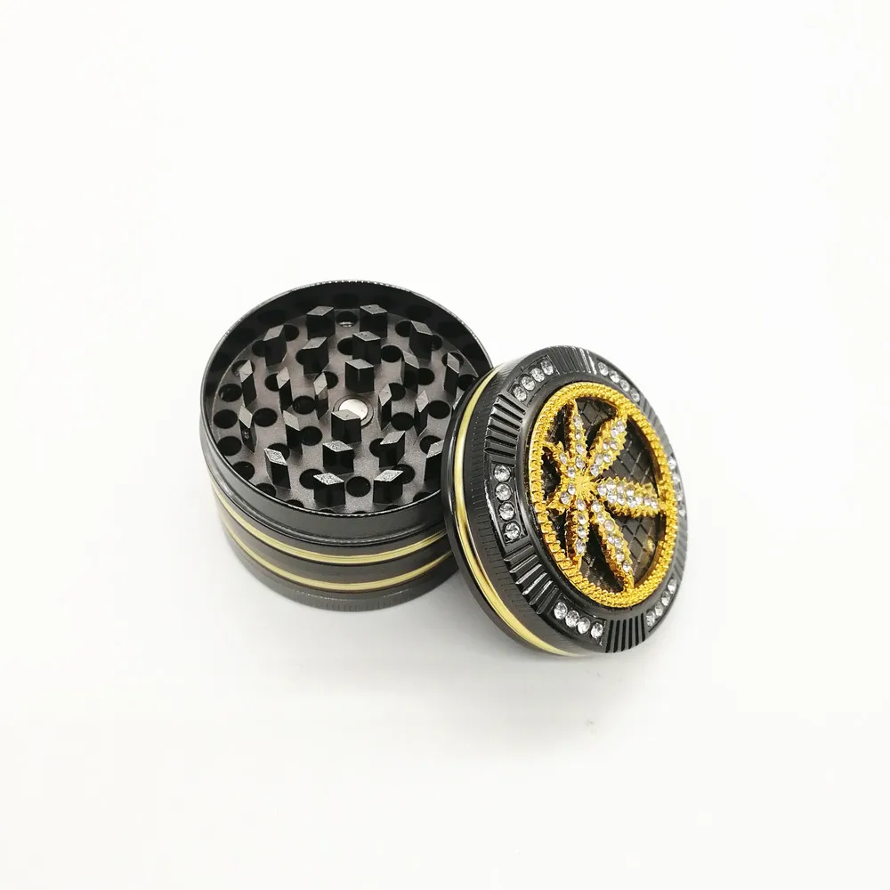 Spespo Aluminium Premium Herb Grinder 2.5inch with Embossed Flower, 4 Pieces, Large Grinder with Pollen Scraper (Black