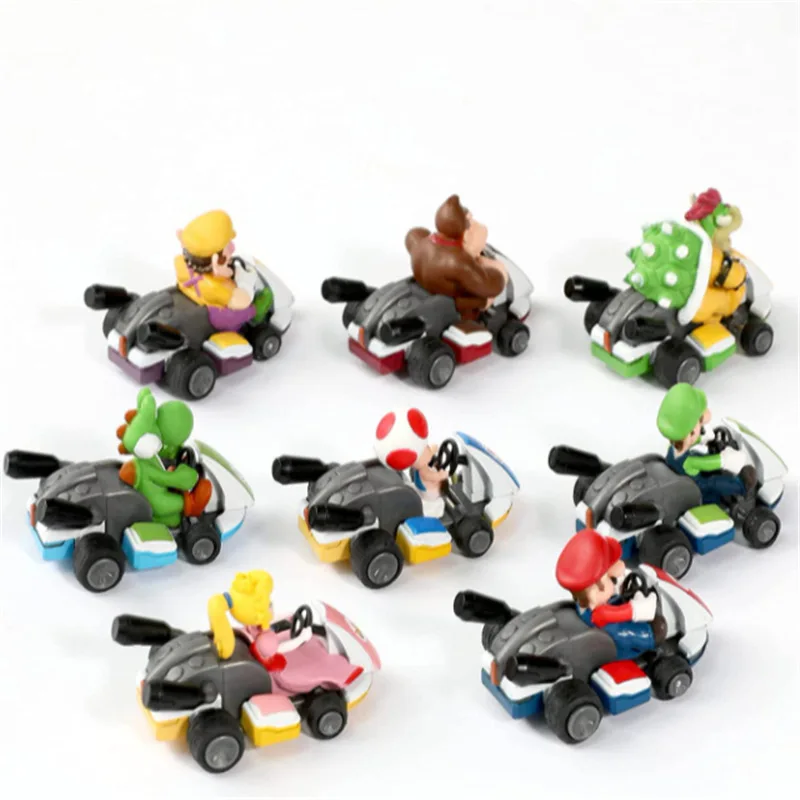 Hot Selling Cartoon Car 8pcs Set Marios Kart Toys Mario Luigi Action 