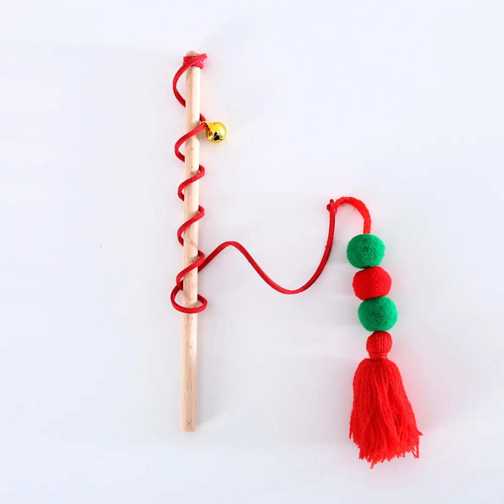 Interactive Eco-Friendly Cat Chew Toy Set Santa Claus Tree Hat Bow Tie Collar Teaser Wand Plush Christmas Pet Toy
