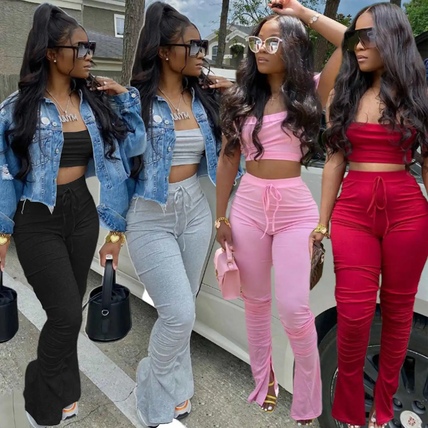 Top Corto Ajustado Con Hombros Descubiertos Para Mujer,Conjunto De Dos  Piezas,Ropa Para Mujer,Proveedores De Ropa Para Mujer,Pantalones  Apilados,Trajes 2 Peice - Buy 2 Pieza Proveedores,Ropa De Los Proveedores,Trajes  De Los Proveedores Product