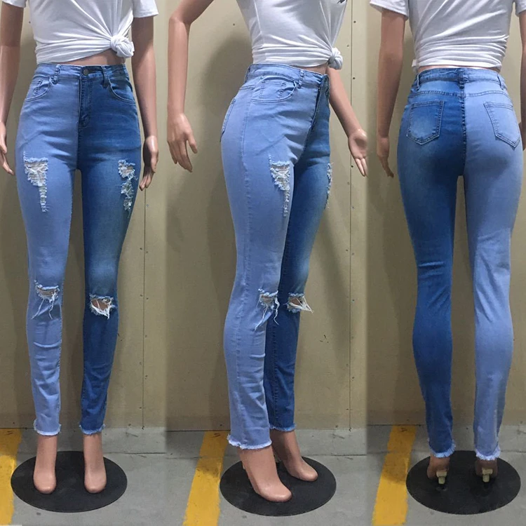 Good Quality Wholesale Ripped Pencil Tight Long Pants Sexy Fashion Denim ladies Jeans Women Jeans Pants