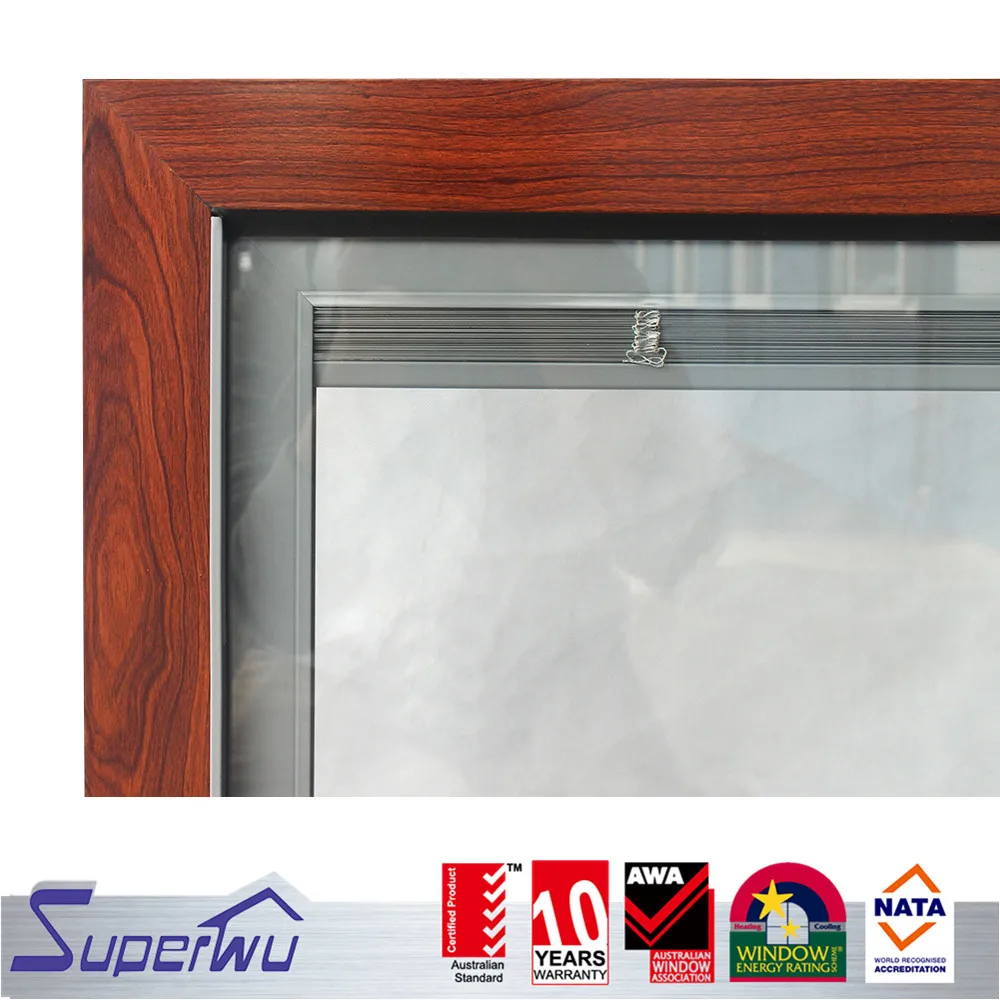 wooden look aluminum frame retractable flyscreen awning windows