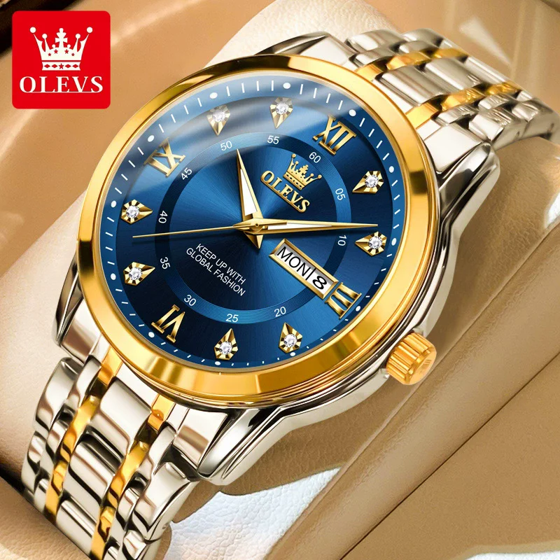 OLEVS 5513 Quartz Watch for Men - Luxury Diamonds Gold Watch