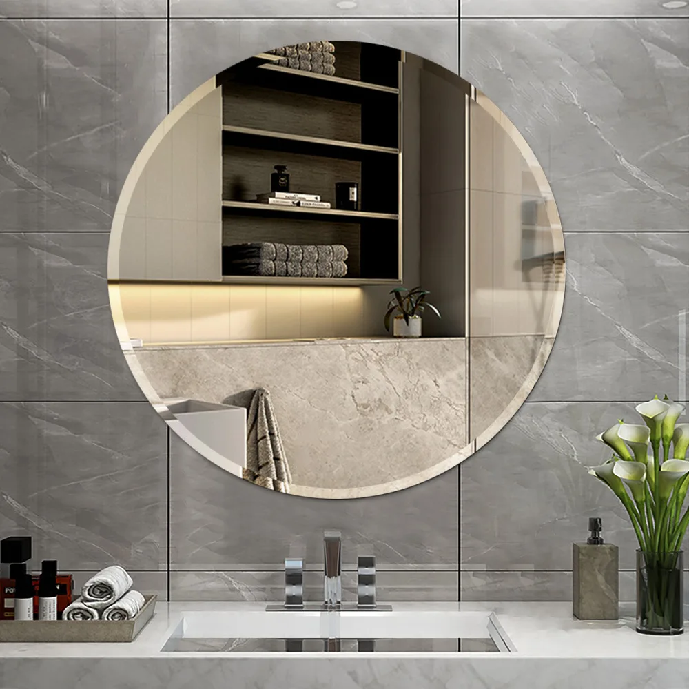 product elegant frameless round mirror crystal clear glass mirror decorative vanity wall mirror for bathroom-0