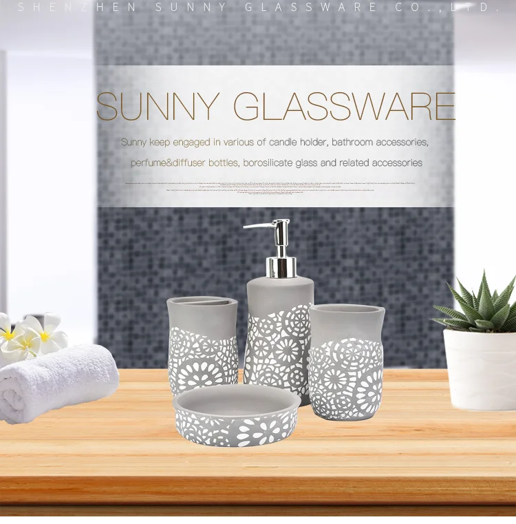 home goods hollow printing bath room accessories concrete bathroom accessories set