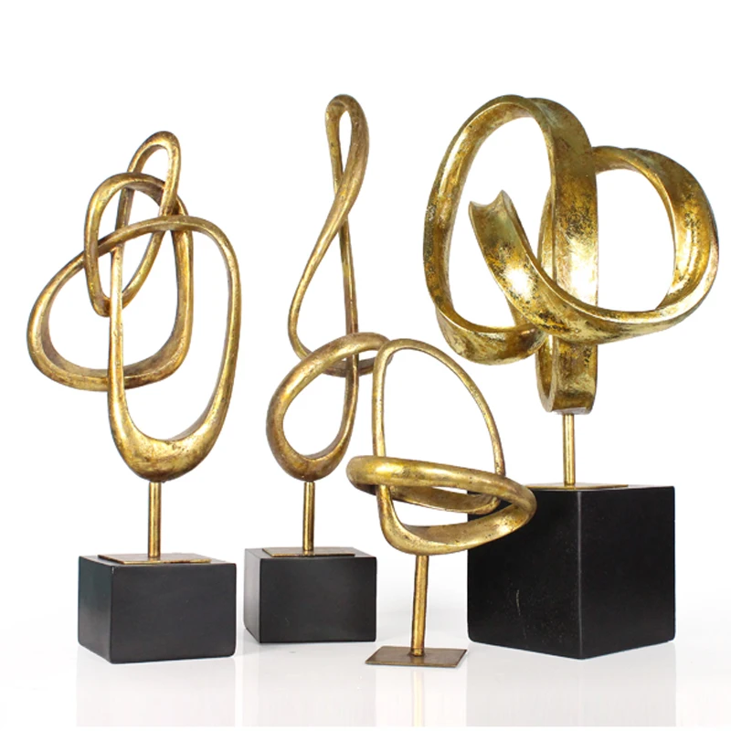 Wholesales resin abstract gold sculpture geometric ribbon state home accessories manufacture