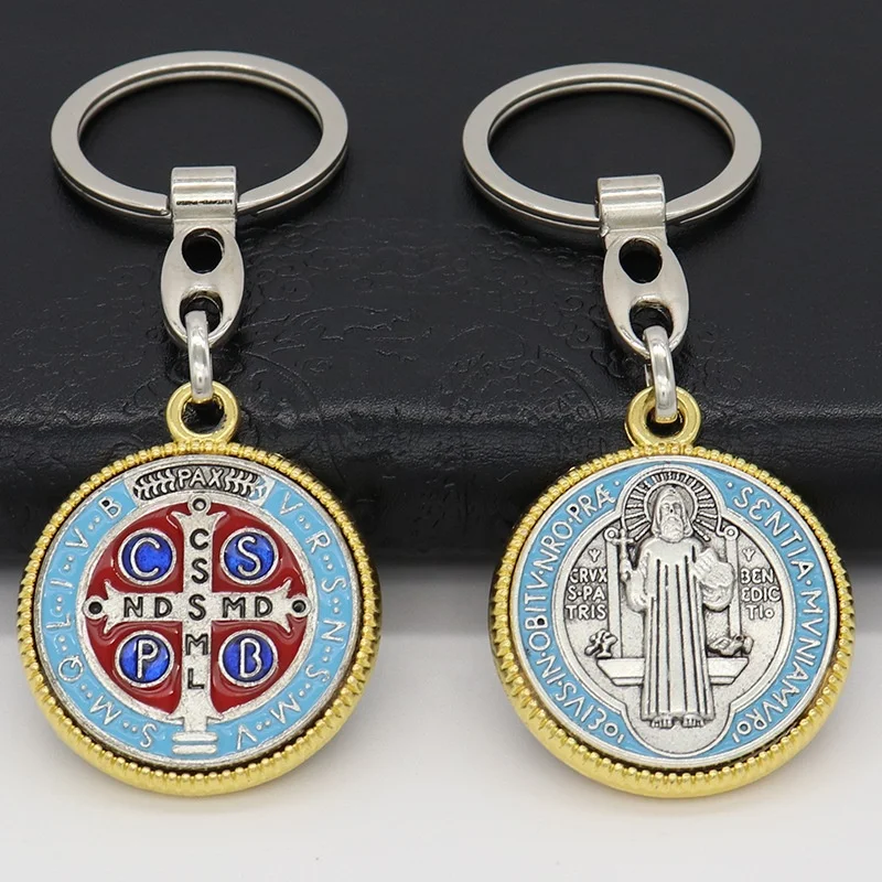 EPJ Saint Benedict Colored Charm Keychain - Religious Keychain, Floating Medal Design