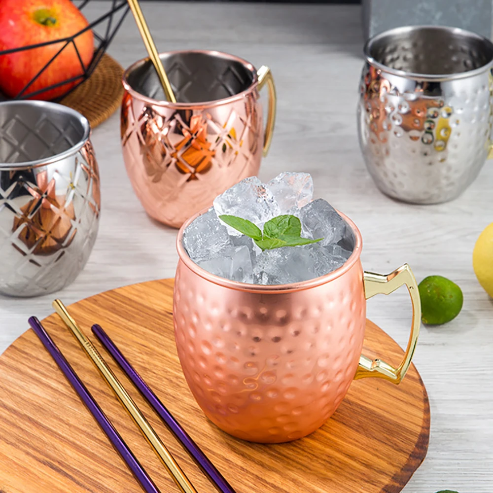 Amazon Hot Sale 2020 Home Bar Drinkware Copper Plated Cocktail Cups 304 Stainless Steel Mug 16oz Copper Beer Moscow Mule Cup