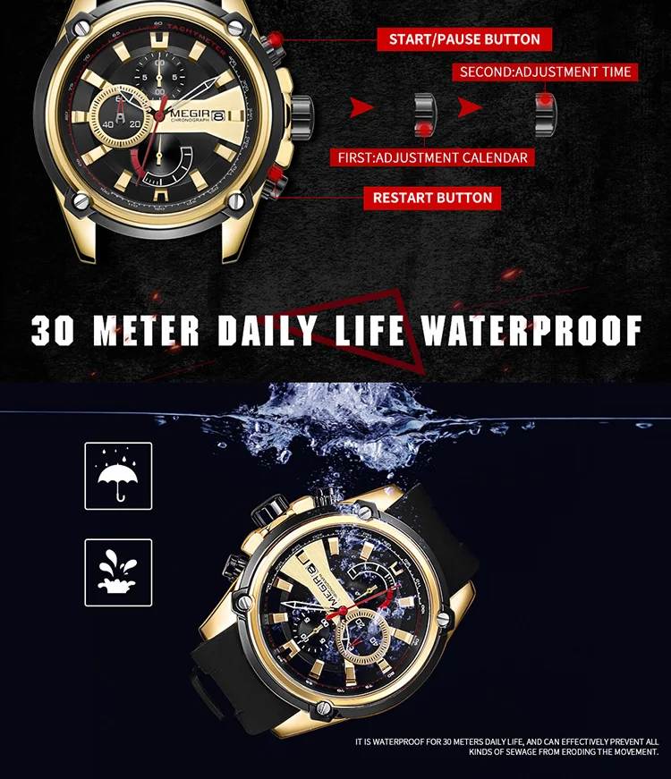 Megir 2086 Branded Gold Gents Watch Stylish Genuine Leather Strap 3 Dials  Chronograph Luminous Nice Wrist Watch Gift Set - Buy Gold Watch,Luminous  Nice Wrist Watch,Luminous Nice Wrist Watch Gift Set Product