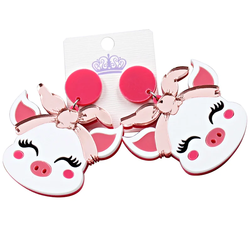 ERS359HP059 Top Fashion Farm Animal Piglet Pink Pig Laser Cutout Girl Birthday Acrylic Earrings factory