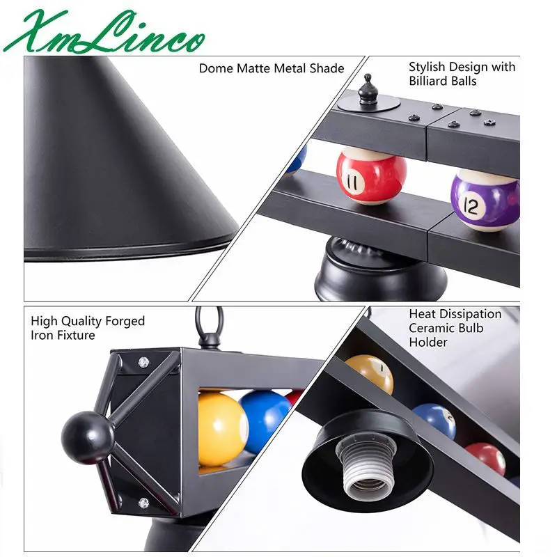 Xmlinco Hanging Over Pool Table Light With Matte Metal Shades And