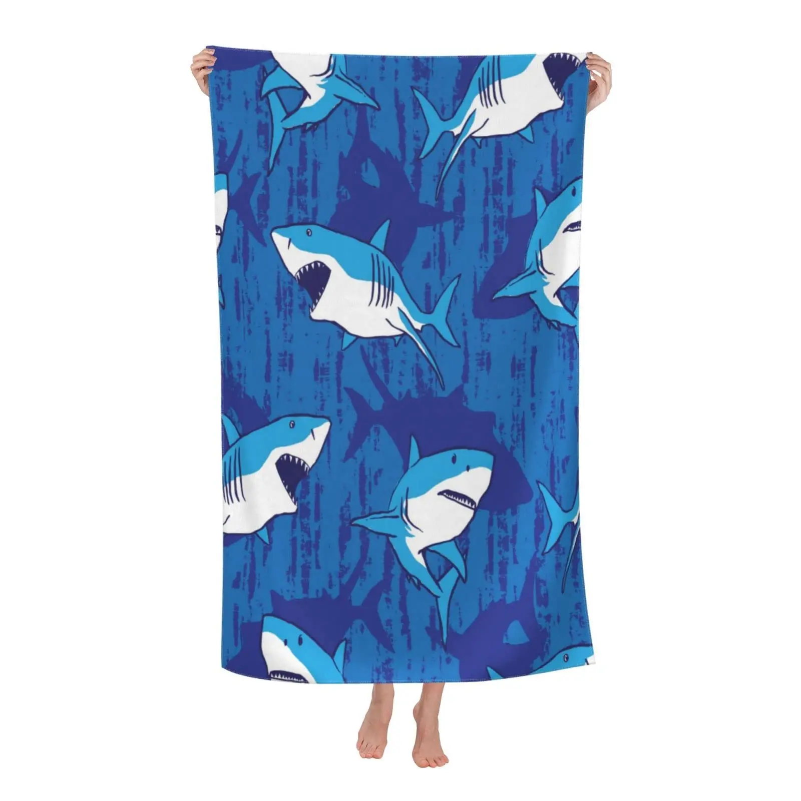 Personalized Shark Beach Towel for Boys Kids Microfiber Oversized Sand-Free Quick Dry Towel 100x180cm Clearance Sale manufacture