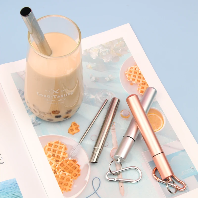 Reusable Telescopic Bubble Tea Straw Metal 304 Stainless Steel Straws
