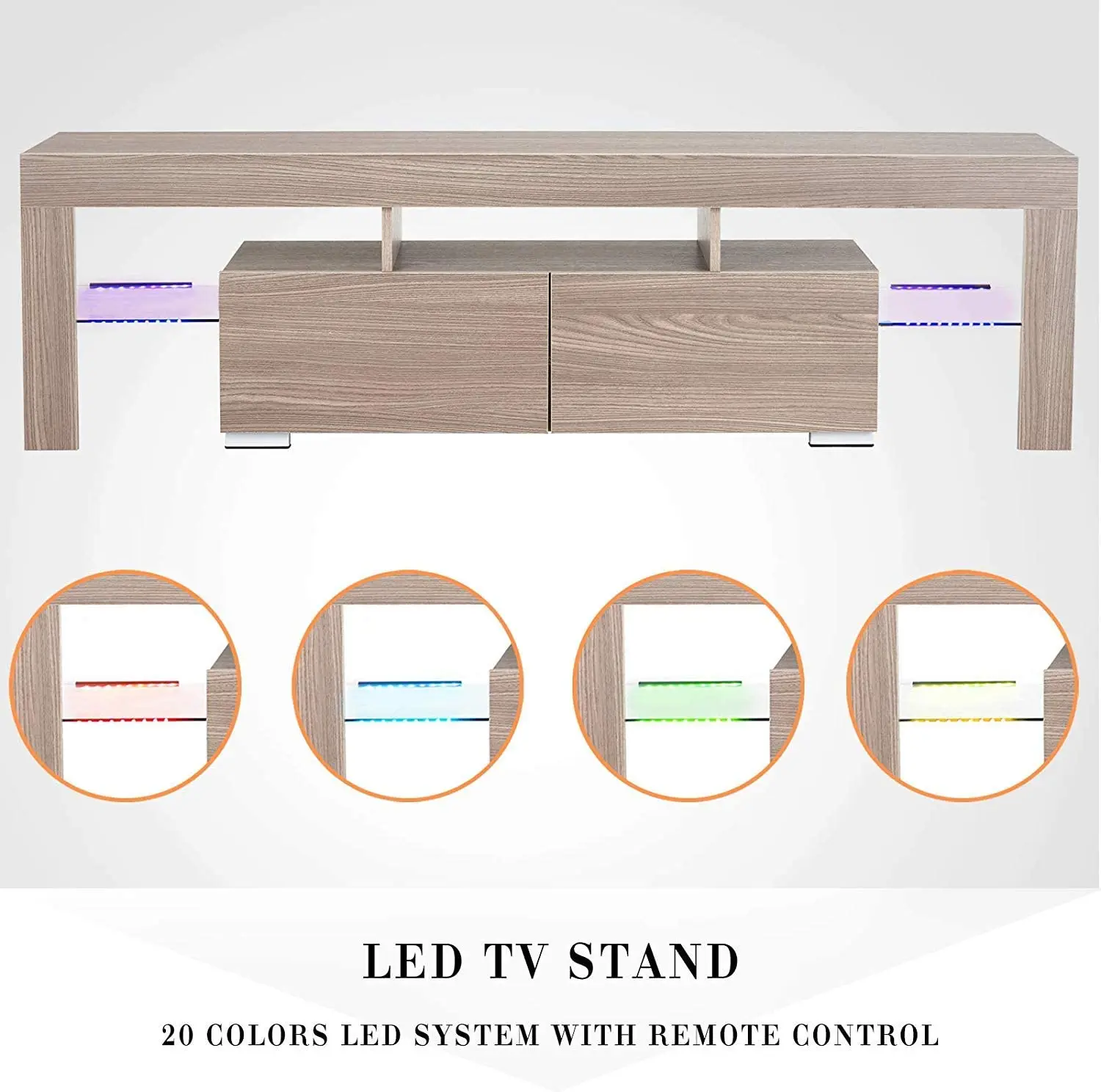 Moderno Soporte De Tv Con Led Luces Con 2 Cajones Y Estantes Tv Consola