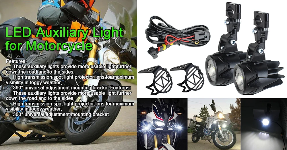Motorcycle Auxiliary Lamp 6000K Super Bright Fog Driving Light Kits LED Lighting Bulbs DRL for BMW K1600 R1200G