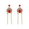 7cm s925 silver needle retro ethnic earrings Peking Opera Chinese style face earrings ruby diamond mask pearl earrings female