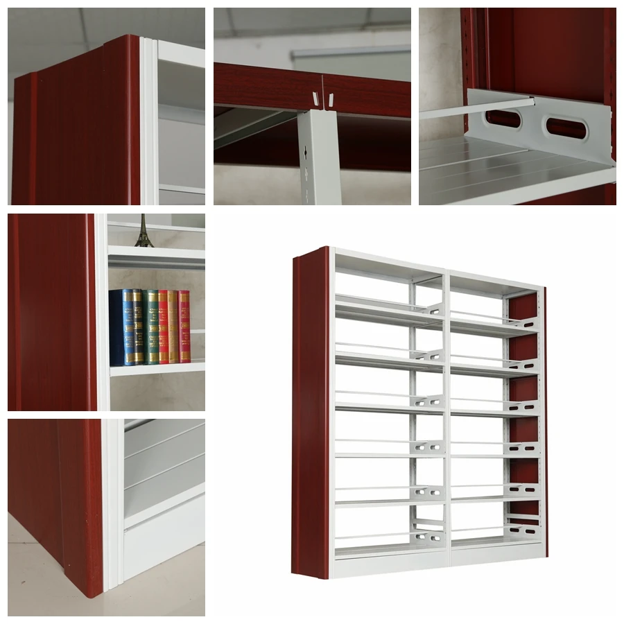 School public double-faced library shelves with plate layers in adjustable height
