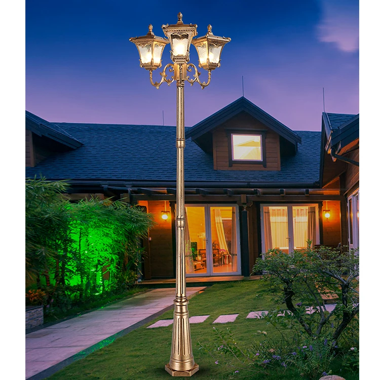 Factory antique lantern top multi-holder high pole light street yard garden post lamp